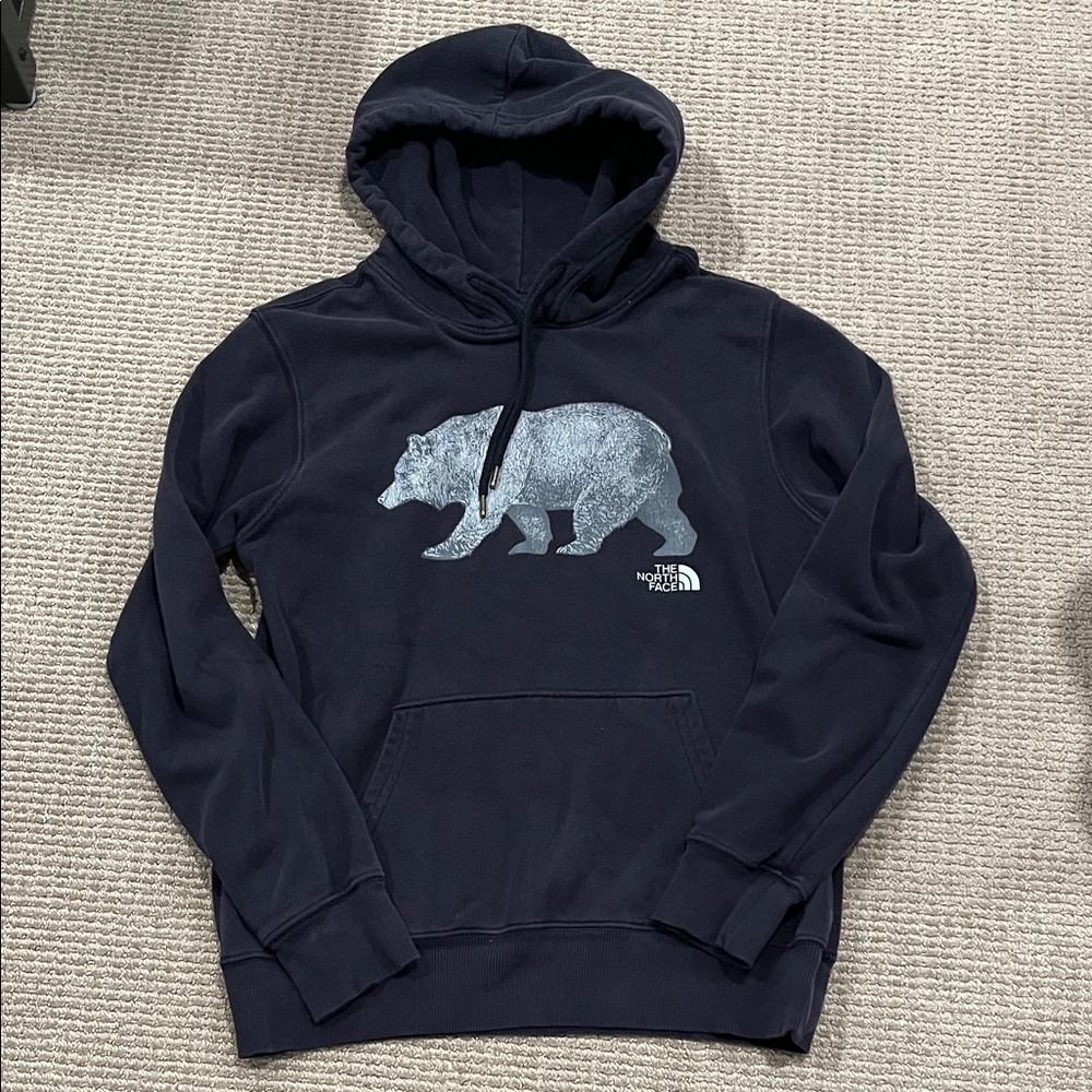 The North Face Men's Dark Blue Hoodie with Bear Graphic